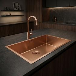 Pure.Sink Comfort Large PVD Rosé Copper Sink, 70x40 cm, 10 mm radius, for undermount, flush-mount, and top-mount installation, PCM7040-62